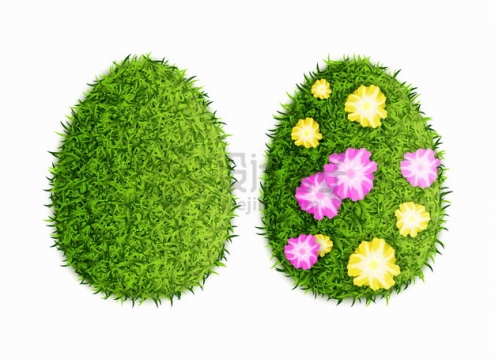 绿色青草草坪鲜花组成的鸡蛋png图片素材