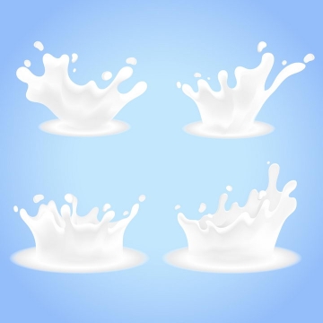 4款乳白色液体牛奶滴落飞溅液滴效果png图片免抠矢量素材