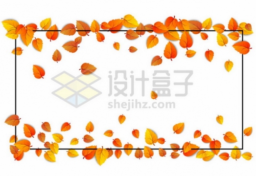 秋天飘落的黄色树叶和黑色边框919534图片免抠矢量素材