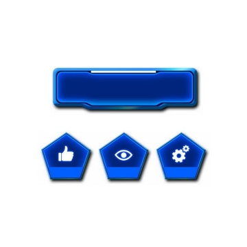 蓝色水晶按钮发光的游戏按钮和五边形按钮4586946免抠图片素材免费下载