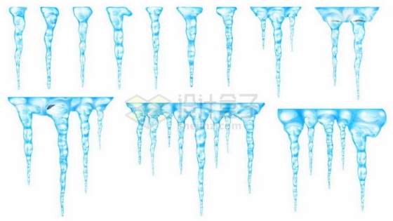 各种逼真的蓝色冰挂冰凌冰块3815992矢量图片免抠素材