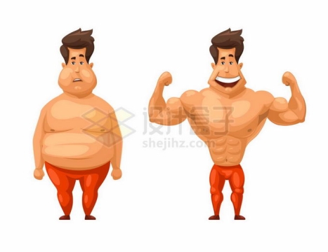 卡通肥胖人群和健身减肥后的肌肉男对比4703290矢量图片免抠素材免费下载