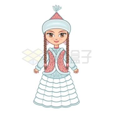 身穿白色传统服饰的卡通蒙古族女孩8550308矢量图片免抠素材