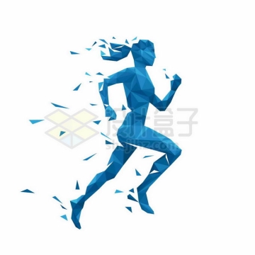 破碎蓝色三角形组成的正在跑步的女人运动员插画3018838矢量图片免抠素材免费下载