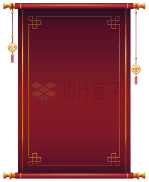 深红色的中国风竖版卷轴文本框信息框边框4586366矢量图片免抠素材