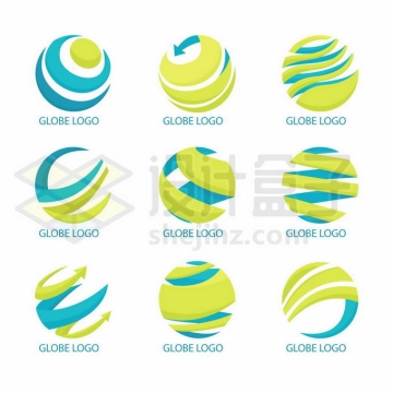 9款蓝色绿色螺旋状圆球地球logo设计方案9632221矢量图片免抠素材