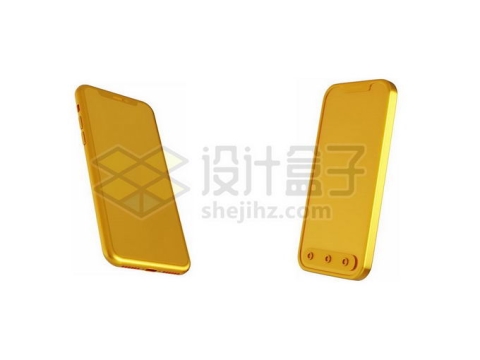 2个角度黄金打造的iPhone手机3D模型1415093PSD免抠图片素材