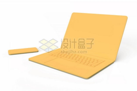 3D立体黄色笔记本电脑和手机模型7305226图片免抠素材