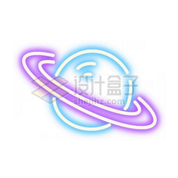 霓虹灯风格发光线条卡通土星等带光环的星球2866649免抠图片素材