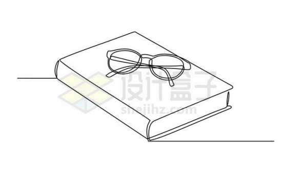 书本上的眼镜线条简笔画4348587矢量图片免抠素材