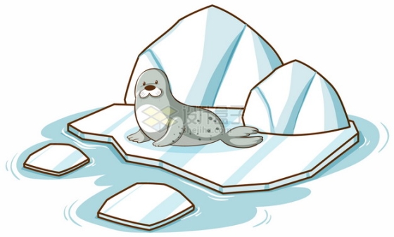 卡通海豹趴在冰山上png图片素材