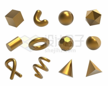 12款金色金属光泽3D立方体形状3663444矢量图片免抠素材免费下载