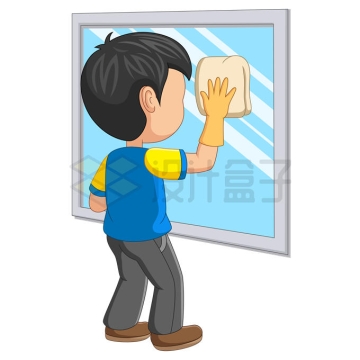 卡通男孩正在用抹布擦窗户擦玻璃做家务活儿4783381矢量图片免抠素材