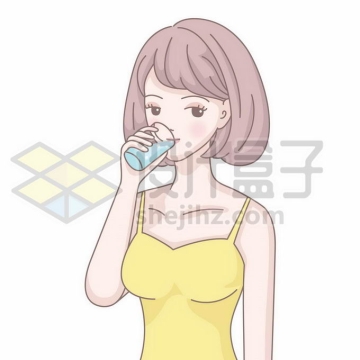 卡通女孩正在喝水多喝水对身体有好处8070311矢量图片免抠素材