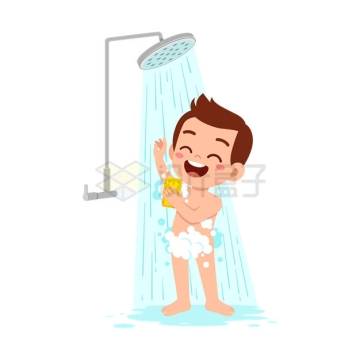 卡通小男孩使用淋浴洗澡澡并搓背6347078矢量图片免抠素材