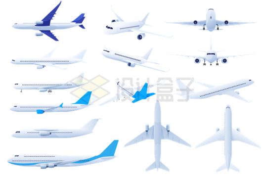各种不同角度和大小的大型客机飞机5167882矢量图片免抠素材下载
