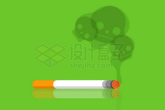 燃烧的香烟冒出了骷髅头形状的烟雾象征了死亡吸烟有害健康3813864矢量图片免抠素材