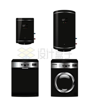 4款黑色的电热水器和洗衣机9159306矢量图片免抠素材