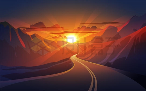 高山盘山公路上的看到的日出或日落风景插画8316530矢量图片免抠素材下载