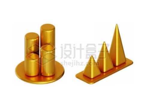黄金圆环柱形图和金字塔图3D图表模型3801298PSD免抠图片素材