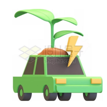 卡通绿色小汽车上长着绿叶象征了环保汽车3D模型6190346PSD免抠图片素材