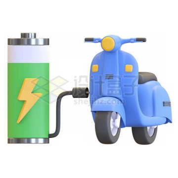 卡通蓝色电动车正在充满电的电池上充电3D模型2502821PSD免抠图片素材