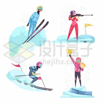 卡通高台滑雪自由式滑雪和滑雪射击等冬季奥运会比赛项目插画1280376矢量图片免抠素材