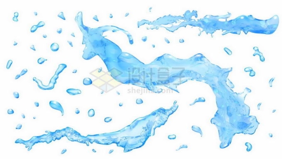 各种各样的蓝色水花水滴水流效果7371759矢量图片免抠素材
