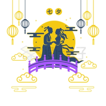 七夕情人节在小桥约会的牛郎织女插画7241792矢量图片免抠素材