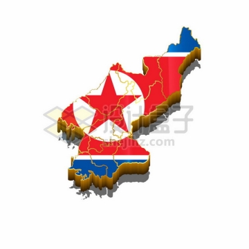 印有国旗的3D朝鲜地图9536206矢量图片免抠素材