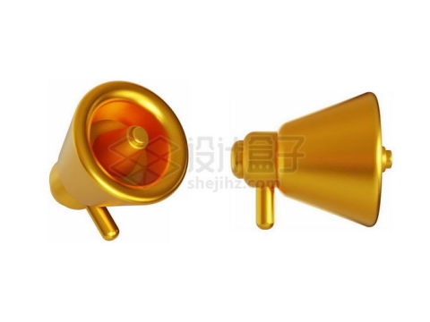 2款黄金大喇叭扬声器3D金属模型2086792PSD免抠图片素材