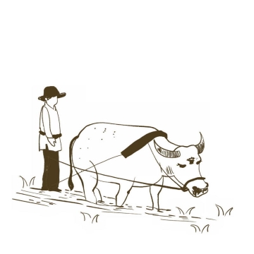 农民驾驭耕牛正在耕田手绘插画风格3351537免抠图片素材