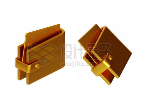 2个角度黄金打造的装满银行卡信用卡的钱包钱夹子3D模型2229304PSD免抠图片素材