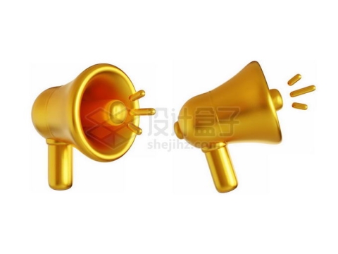 2款卡通黄金大喇叭扬声器3D金属模型4677797PSD免抠图片素材