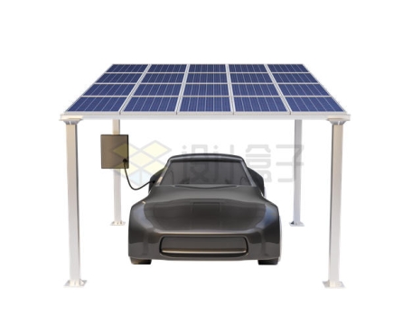 在太阳能发电板下充电的电动汽车清洁能源9962873PSD免抠图片素材