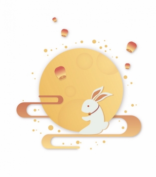 卡通玉兔和月亮孔明灯中秋节939819png矢量图片素材