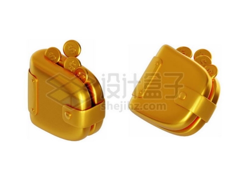 2个角度黄金打造的装满金币硬币的钱包钱夹子3D模型6603076PSD免抠图片素材