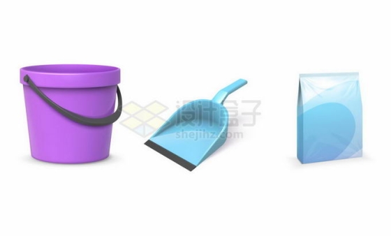 紫色塑料水桶簸箕和塑料袋打扫卫生工具9281940矢量图片免抠素材