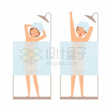 2款毛玻璃效果的卡通男人和女人正在淋浴洗澡2182519矢量图片免抠素材免费下载