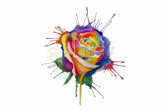 泼墨风格彩色玫瑰花抽象花朵4106477矢量图片免抠素材