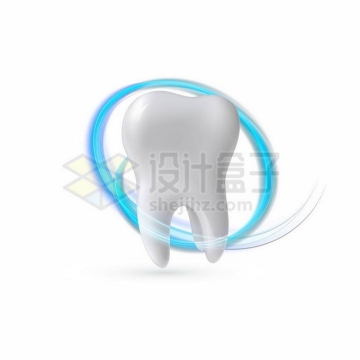 蓝色发光光环环绕的洁白牙齿象征了牙齿保健1709855矢量图片免抠素材