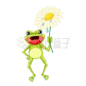 下雨天卡通小青蛙拿着一朵花挡雨7774721矢量图片免抠素材