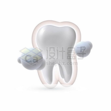3D立体洁白牙齿和钙质氟元素牙齿保健9162189矢量图片免抠素材