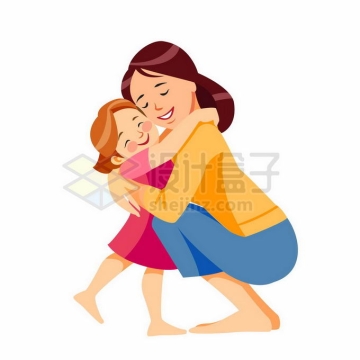 卡通妈妈蹲着抱着女儿想妈妈母女情深母亲节插画8661735矢量图片免抠素材