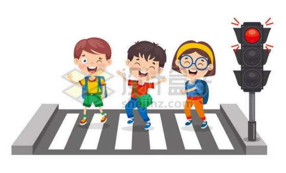 卡通小学生红绿灯斑马线过马路交通安全配图2701597png图片免抠素材
