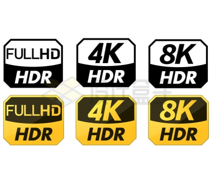 6款4K/8K/HDR全高清视频分辨率标志3033867矢量图片免抠素材下载