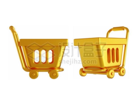 2个角度黄金打造的卡通超市购物车小推车3D模型4725600PSD免抠图片素材