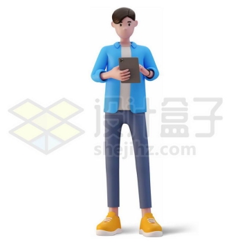 卡通年轻人正在玩平板电脑3D人物模型1773044PSD免抠图片素材