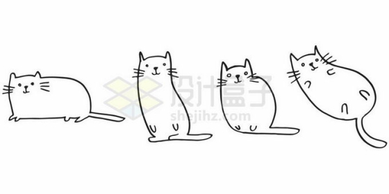 4个超可爱的卡通猫咪小白猫胖猫肥猫漫画手绘插画8368662矢量图片免抠素材