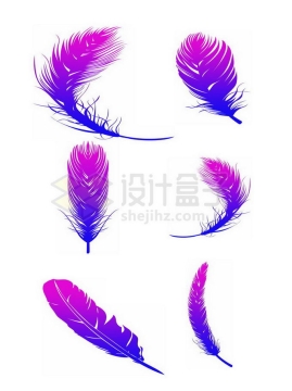 6片紫色渐变色风格漂浮的羽毛3343102矢量图片免抠素材
